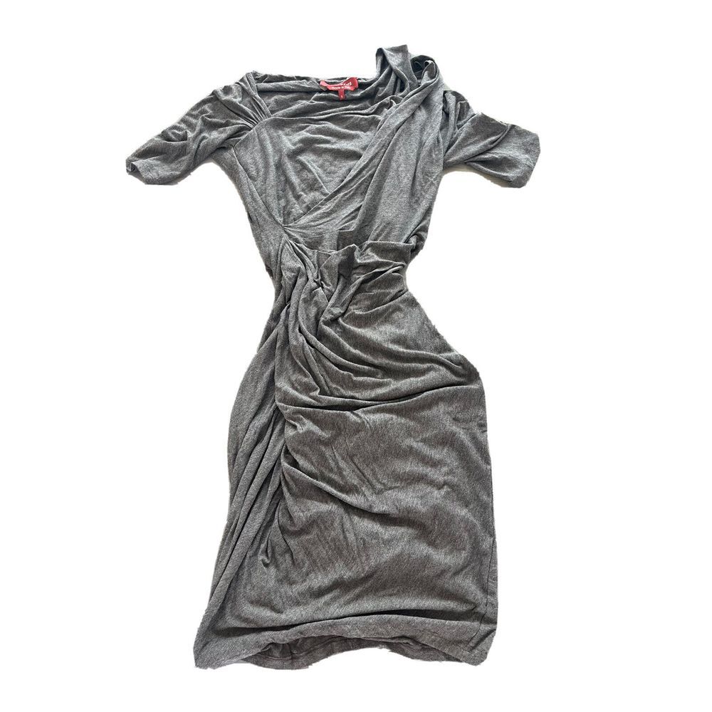 MAX MARA Studio Made In Italy Sz Small Stretchy‎ Gray Ruched Mini Jersey Dress